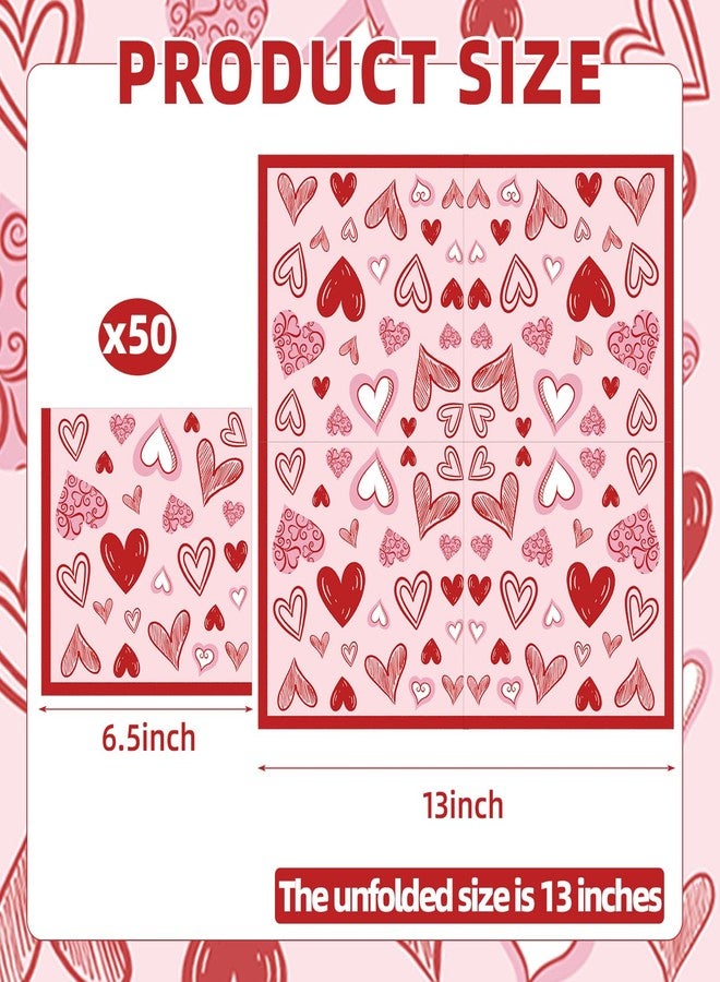 Merriva 50 Count Valentine’s Day Heart Napkins, Disposable Paper Napkins with Red and Pink Heart Design for Romantic Dinners, Bridal Showers, Galentine’s Parties, and Love-Themed Decorations - Image 2